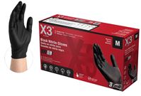 Ammex BX344100 Disposable Gloves, M, Nitrile, Powder-Free, Black, 9-1/2 in L
