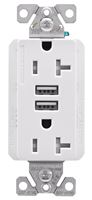 Eaton Cooper Wiring TRUSB5A20 TRUSB5A20W-K-L Receptacle, 2 -Pole, 5 A, 125 VAC, 2 -USB Port, Type A USB, White