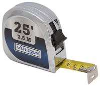 Vulcan 62-7.5X25-C Tape Measure, 25 ft L Blade, 1 in W Blade, Steel Blade, ABS Plastic Case, Silver Case, Pack of 24