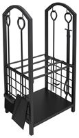 Simple Spaces T88091BK Fireplace Log & Took Rack Set, 12 in W, 29-1/4 in H, Steel Base, Powder Coated, Black