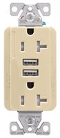 Eaton Cooper Wiring TRUSB5A20 TRUSB5A20V-K-L Receptacle, 2 -Pole, 5 A, 125 VAC, 2 -USB Port, Type A USB, Ivory