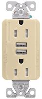 Eaton Cooper Wiring TRUSB5A15 TRUSB5A15V-K-L Receptacle, 2 -Pole, 5 A, 125 VAC, 2 -USB Port, Type A USB, Ivory