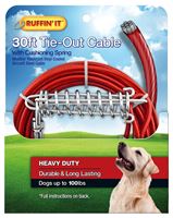 RuffinIt 29230 Cable Tie-Out with Cushioning Spring, Heavy-Duty, Swivel Snap End, 30 ft, Steel, Red