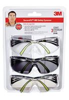 3M SF400-W-3PK Safety Eyewear, Anti-Fog, Scratch-Resistant Lens, Neon Green/Black Frame