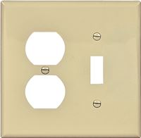 Eaton PJ18V Wallplate, 4.93 in L, 4.89 in W, 2-Gang, Polycarbonate, Ivory, High-Gloss
