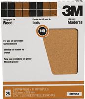3M 88596 Sandpaper Sheet, 11 in L, 9 in W, Medium, 100 Grit, Garnet Abrasive, Paper Backing