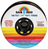 Raindrip 016010T Drip Watering Tubing, 0.16 to 0.197 in ID, 100 ft L, Polyethylene, Black