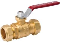 B & K 107-025NL Ball Valve, 1 in Connection, Compression, 200 psi Pressure, Manual Actuator, Brass Body