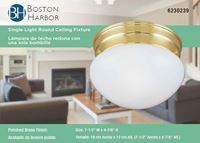 Boston Harbor F13BB01-68543L Single Light Round Ceiling Fixture, 120 V, 60 W, 1-Lamp, A19 or CFL Lamp