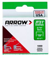 Arrow 215 Staple, 7/16 in W Crown, 5/16 in L Leg, Steel, 0.03 ga, Pack of 5