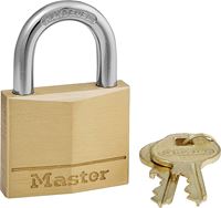 Master Lock 140D Padlock, Keyed Different Key, 1/4 in Dia Shackle, Steel Shackle, Brass Body, 1-9/16 in W Body
