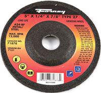 Forney 71878 Grinding Wheel, 5 in Dia, 1/4 in Thick, 7/8 in Arbor, 24 Grit, Coarse, Aluminum Oxide Abrasive