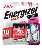 Energizer E92BP-4 Battery, 1.5 V Battery, 1250 mAh, AAA Battery, Alkaline, Manganese Dioxide, Zinc