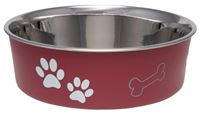 Loving Pets 7414LM Pet Feeding Bowl, L, 52 oz Volume, Polyresin/Stainless Steel, Merlot