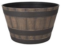 Landscapers Select PT-S022 Planter Barrel, 21 in Dia, 12 in H, Round, Whiskey Barrel Design, High-Density Resin, Satin