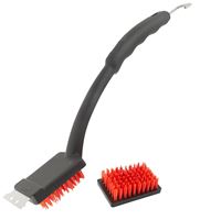 Omaha BBQ1005 Grill Brush with Scraper, 3 in L Brush, 2 in W Brush, Nylon Bristle, Red Bristle, 2-3/4 in L Trim, 19 in L