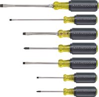 Klein Tools 85076 General Purpose Screwdriver Set, 7-Piece, Steel, Chrome, Black, Specifications: Round, Square Shank