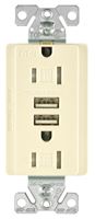 Arrow Hart TR7755LA-K Combination USB Receptacle, 2 -Pole, 3.1 A USB, 15 A Receptacle, 125 VAC Receptacle, 5 VDC USB