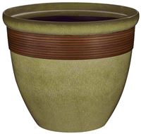 Landscapers Select PT-S015 Wave Planter, 15 in Dia, 12-1/2 in H, Round, Resin, Olive Green/Wood, Pack of 6