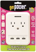 GetPower GP-3USB-AC-AC USB Wallplate Charger, 4.1 A, 5 -Outlet, White