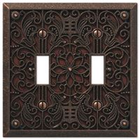 Amerelle Filigree 65TTDB Wallplate, 4-1/2 in L, 4-7/16 in W, 2 -Gang, Metal, Aged Bronze, Pack of 3