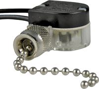 Gardner Bender GSW-31 Pull Chain Switch, SPST, Lead Wire Terminal, 3/6 A, 125/250 V, Functions: ON/OFF, Nickel