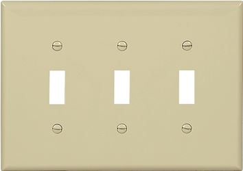 Eaton PJ3V Wallplate, 7-1/4 in L, 6 in W, 3-Gang, Polycarbonate, Ivory, High-Gloss, Pack of 15