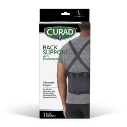 Curad ORT22200LD Back Support with Suspenders, L, Fits to Waist Size: 34 to 38 in, Hook and Loop