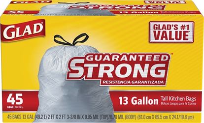 Glad 78362 Tall Kitchen Trash Bag, 13 gal, LLDPE, White