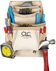 CLC Tool Works Series 179354 Carpenters Nail/Tool Bag, 20 in W, 20-1/2 in H, 10-Pocket, Leather, White