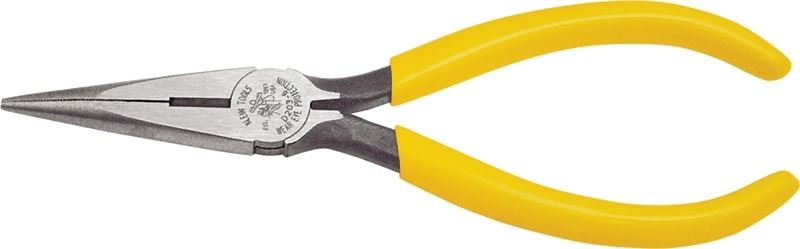 Klein Tools D203-6 Nose Plier, 6-5/8 in OAL, 2 in Jaw Opening, Yellow Handle, Dipped Handle, 11/16 in W Jaw