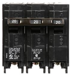 Siemens Q320 Circuit Breaker, Low Voltage, Mini, Standard, 20 A, 3 -Pole, 240 VAC, Common Trip, Plug Mounting