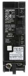 Siemens QF115A Circuit Breaker, GFCI, 15 A, 1-Pole, 120 V, Thermal Magnetic Trip, Plug-In Mounting