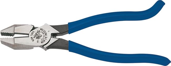 Klein Tools D213-9ST Ironworkers Plier, 9-3/8 in OAL, Blue Handle, Hook Bend Handle, 1-1/4 in W Jaw, 1.594 in L Jaw