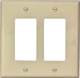 Eaton Wiring Devices PJ262V Wallplate, 4-1/2 in L, 4.56 in W, 2 -Gang, Polycarbonate, Ivory, High-Gloss