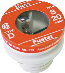 Bussmann BP/S-20 Plug Fuse, 20 A, 125 V, 10 kA Interrupt, Low Voltage, Time Delay Fuse