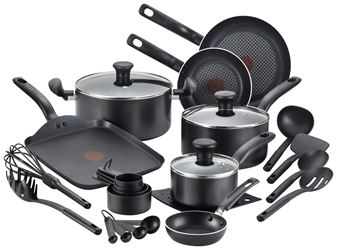 T-fal B207SK64 Cookware Set, Aluminum, Black, 20-Piece
