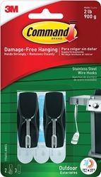 Command 17065S-AWES Wire Hook, 2 lb, 2-Hook, Plastic/Stainless Steel, Slate, Pack of 4