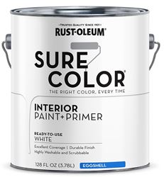 Rust-Oleum Sure Color 380217 Interior Wall Paint, Eggshell, White, 1 gal, Can, 400 sq-ft Coverage Area, Pack of 2