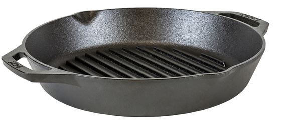 Lodge L10GPL Grill Pan, 12 in Dia, Iron, Black, Round, Iron Handle, Dual Handle