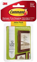 Command 17206-12ES Large Picture Hanging Strip, 3/4 in W, 3-5/8 in L, Foam Backing, White, 4 lb, Pack of 4
