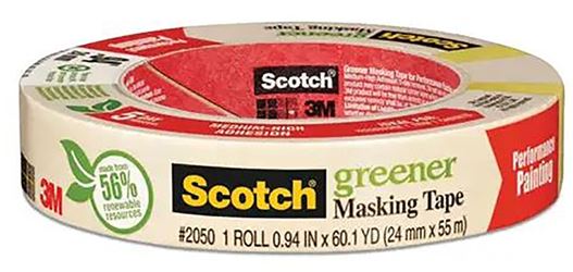 Scotch Greener 2050-24A Masking Tape, 60.1 yd L, 0.94 in W, Paper Backing, Beige