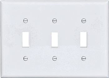 Eaton PJ3W Wallplate, 6-3/4 in L, 4.83 in W, 3-Gang, Polycarbonate, White, High-Gloss, Pack of 15