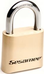Sesamee K436 Padlock, Keyed Different Key, 5/16 in Dia Shackle, 1 in H Shackle, Steel Shackle, Solid Brass Body, Brass