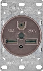 Arrow Hart 1234-BOX Power Receptacle, 2 -Pole, 250 V, 30 A, NEMA: NEMA 6-30R, Brown