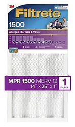 Filtrete 2004-4 Air Filter, 25 in L, 14 in W, 12 MERV, 1500 MPR, For: Air Conditioner, Furnace and HVAC System, Pack of 4