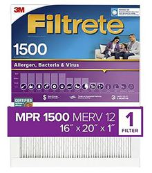 Filtrete 2000DC-6 Electrostatic Air Filter, 20 in L, 16 in W, 12 MERV, Fiber Filter Media, Pack of 4