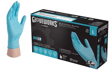 Gloveworks INPF46100 Non-Sterile Disposable Gloves, L, Nitrile, Powder-Free, Blue, 9-1/2 in L