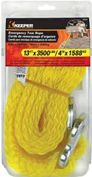 Keeper 02855 Tow Rope, 5/8 in Dia, 13 ft L, Hook End, 6800 Working Load, Polypropylene
