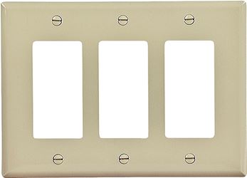 Eaton Wiring Devices PJ263V Wallplate, 4.87 in L, 6-3/4 in W, 3 -Gang, Polycarbonate, Ivory, High-Gloss